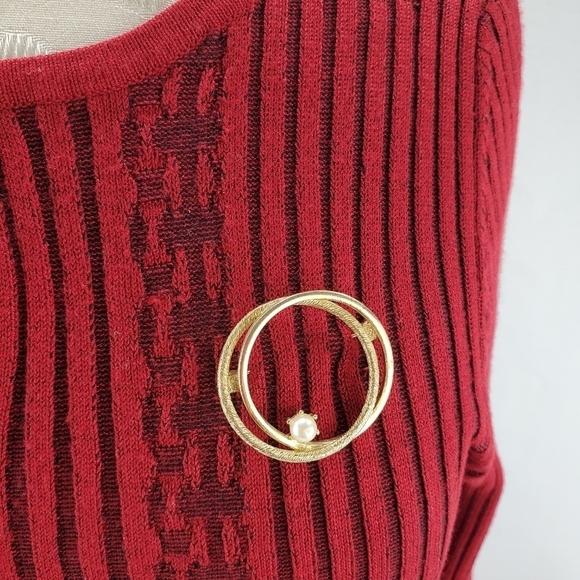 Vintage Unsigned Brooch Pin Double Hoop Faux Pearl - Picture 3 of 8